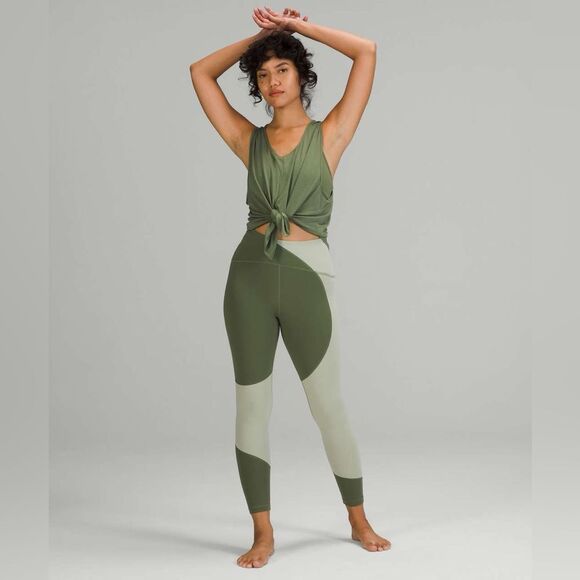 Lululemon Nulu Colour Block High-Rise Tight 25", Green Twill/Green Fern, Size 6 - Picture 1 of 9